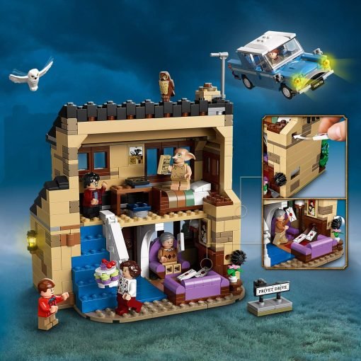, LEGO Harry Potter Privet Drive, 4, Playset con la Ford Anglia e le Figure di Dobby e della Famiglia Dursley, LEGO 75968