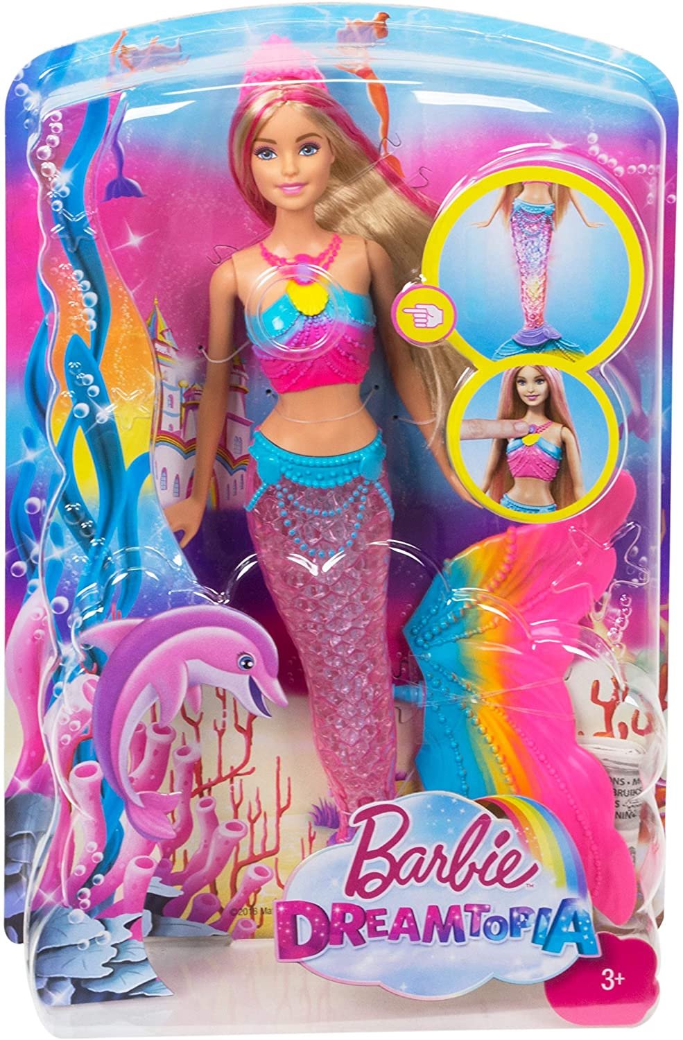 Barbie Dreamtopia, Bambola Sirena con Coda Arcobaleno e Capelli Corallo