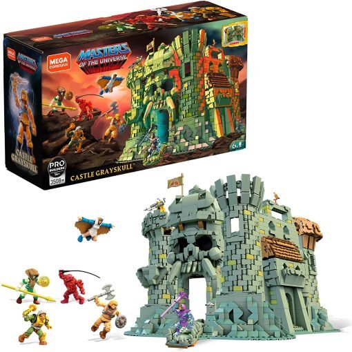 Immagine della confenzione e del contenuto montato di Masters of the Universe Castello di Grayskull Mega Construx