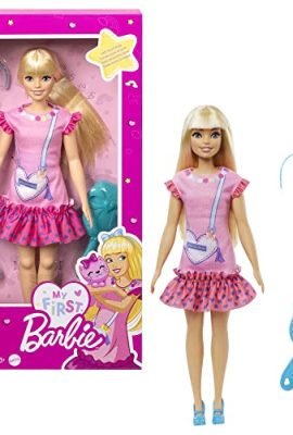 Barbie - La Mia Prima Barbie, Giocattolo per Bambini 3+ anni, Bambola Alta 34 cm con Busto Morbido e Arti Snodati, Abito Rosa e una Borsetta a Forma di Cuore, Accessori e Cucciolo di Peluche, HLL19