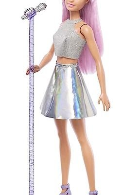 Barbie Carriere Pop Star con Microfono, Bambola Capelli Rosa e Abiti Argento, Giocattolo per bambini 3+ Anni, FXN98