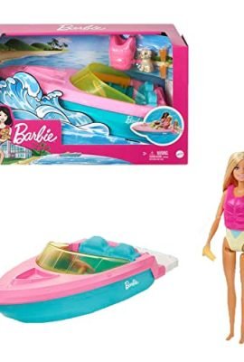 Barbie Playset con Bambola Bionda, Motoscafo Galleggiante, Cucciolo e Accessori, Giocattolo per Bambini 3+Anni, GRG30