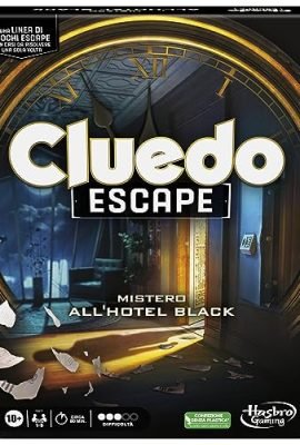 Cluedo Escape - Mistero all'Hotel Black, gioco da tavolo, gioco in versione escape room da risolvere 1 volta sola per 1-6 giocatori, giochi di mistero cooperativi