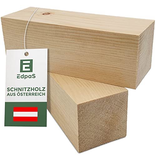 Edpas Legno di pino cembro – Set di 2 blocchi di legno (20 x 7 x 7 cm) – Grande legno da intaglio – Legno naturale da intaglio per bambini – Tornio in acero