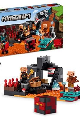 LEGO 21185 Minecraft Il Bastione del Nether, Modellino da Costruire, Castello Giocattolo con Personaggi Piglin, Giochi per Bambini da 8 Anni