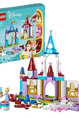 LEGO 43219 Disney Princess Castelli Creativi, Set con Castello Giocattolo, Mini Bamboline delle Principesse Belle e Cenerentola, Giochi da Viaggio per Bambine e Bambini