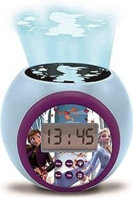Lexibook Sveglia con proiettore Disney Frozen 2 Anna Elsa con Funzione Snooze, Luce Notturna con Timer, Schermo LCD, a Batteria, Blu/Viola, Colore