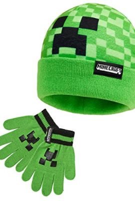MINECRAFT Cappello Bambino - Set Invernale Cappello Sciarpa Guanti per Bambini Gadget Regali per Gamer (Verde 2 Pezzi)