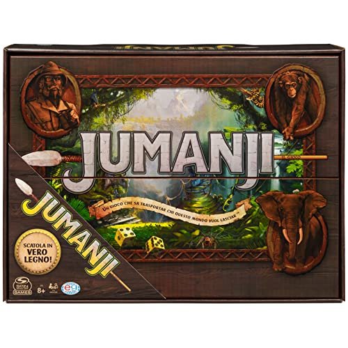 Spin Master Games Editrice Giochi, Jumanji, Jumanji Il Gioco da Tavolo in Legno, Formato Deluxe, Giochi da Tavola di Avventura per Famiglie e Amici, da 2 a 4 Giocatori, 8+ Anni