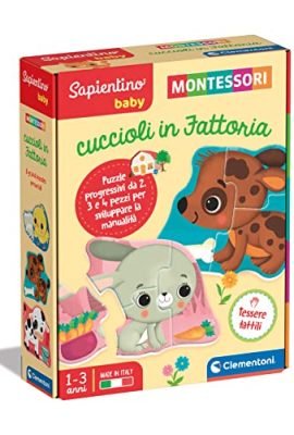Clementoni- Sapientino Baby Cuccioli in Fattoria-Gioco Educativo 1 Anno (Versione in Italiano), Giochi Montessori, Puzzle sagomati, Made in Italy, Multicolore, 16410