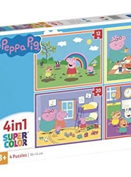 Clementoni Supercolor Peppa Pig-4 12,16,20 e 24 Pezzi Bambini 3 Anni, Puzzle Cartoni Animati-Made In Italy, Multicolore, 21516
