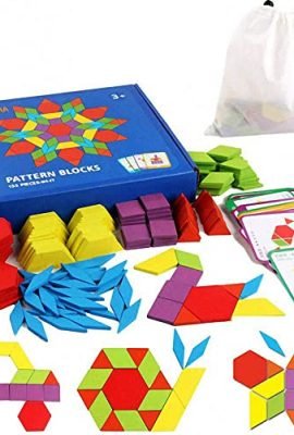 EACHHAHA Montessori Puzzle in Legno di 155 Forma Geometrica -Tangram Toy Card Divertente Giocattolo educativo - Ci Sono 155 Pezzi Geometriche e 24 Carte di apprendimento-per 3 4 5 6 Anni Bambini