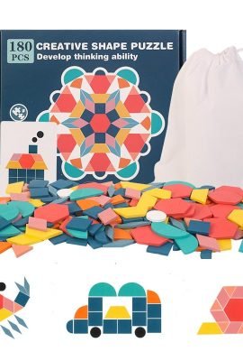 EACHHAHA Montessori Puzzle in Legno di 180 Forma Geometrica -Tangram Toy Card Divertente Giocattolo educativo - Ci Sono 180 Pezzi Geometriche e 24 carte di apprendimento-per 3 4 5 6 Anni Bambini