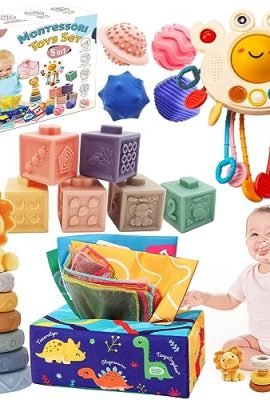 Giochi Montessori Neonato 6 Mesi - 3 Anno, 5 in 1 Giocattoli Sensoriali Granchio, Blocchi Impilabili, per Bambini 1 Anno, Giochini Regalo