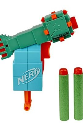 Hasbro Nerf MicroShots Minecraft Guardian Mini Blaster, Minecraft Guardian Mob, include 2 freccette ufficiali Nerf Elite, Multicolore