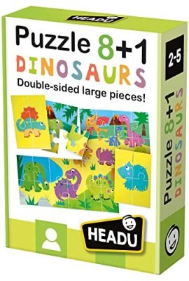 Headu Puzzle 8+1 Dinosaurs Grandi Pezzi Double-Face It22243 Puzzle Educativi Per Bambini Età 2+ Made In Italy