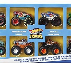 Hot Wheels - Monster Trucks Live Multipack con 8 veicoli in scala 1:64, personaggi dello spettacolo live, truck per schianti e scontri, regalo e giocattolo per bambini 3+ Anni, HGX21