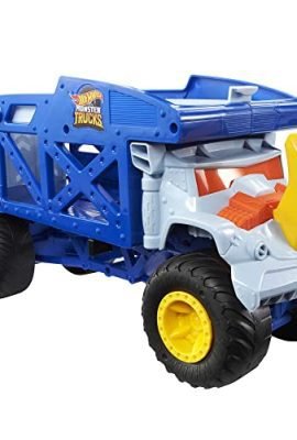 Hot Wheels - Monster Trucks Rino-Trasportatore di auto giocattolo, può contenere 12 Monster Trucks in scala 1:64, con rampa di lancio, Giocattolo per Bambini 3+ Anni, HFB13
