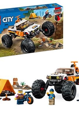 LEGO 60387 City Avventure sul Fuoristrada 4x4, Veicolo Giocattolo Stile Monster Truck con Sospensioni Funzionanti e 2 Mountain Bike, Giochi per Bambini