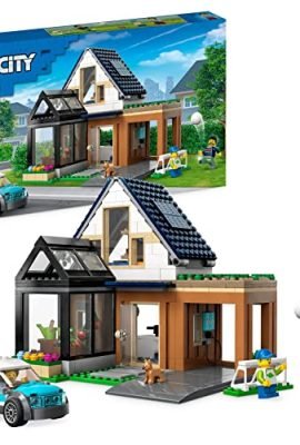 LEGO 60398 City Villetta Familiare e Auto Elettrica, Modular Building Set Casa delle Bambole con Macchina Giocattolo, Minifigure e Cucciolo, Giochi per Bambini e Bambine dai 6 Anni