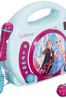 Lexibook Disney Frozen Elsa Lettore CD con 2 microfoni integrati, Funzione di programmazione, Jack per cuffie, per i bambini, AC o batterie, Blu/Porpora, RCDK100FZ