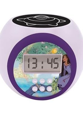 Lexibook, Disney Wish, proiettore con Funzione Snooze e Sveglia, Luce Notturna con Timer, Schermo LCD, Funzionamento a Batteria, Colore Viola, RL977WI