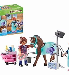 Playmobil Country 71241 Veterinaria del maneggio, Cavallo e macchina a raggi X mobile per maneggio, giocattolo per bambini dai 4 anni in su