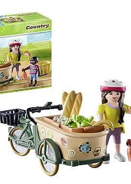 Playmobil Country 71306 Contadina con bicicletta da carico, un mezzo di trasporto pratico ed ecologico per entusiasmanti avventure, giocattolo per bambini dai 4 anni in su