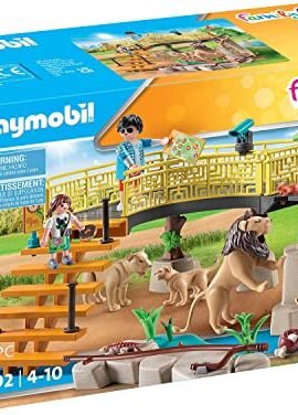 Playmobil Family Fun 71192 Recinto Dei Leoni Zoo, Con 4 Animali Giocattolo, Giocattolo Per Bambini Dai 4 Anni In Su, Nero