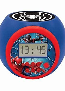 Sveglia con proiettore Spiderman Marvel con funzione snooze , luce notturna con timer, schermo LCD, a batteria, blu / rosso, RL977SP