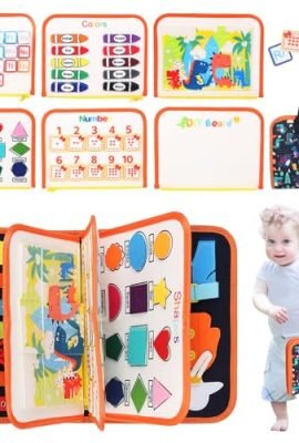 TUNJILOOL Busy Board Giochi Montessori 2 3 4 Anni, Pannello Sensoriale Bambini Montessori, con 8 Strati di Giochi, Abilità Base di Vita Toy con Cerniere, Orologio, Fibbie
