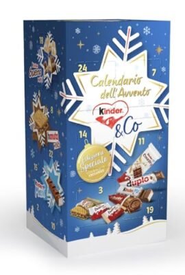 Kinder & Co, Calendario Avvento 2024, 24 Cioccolatini e Snack Assortiti Kinder & Ferrero, Edizione con Due Ricette Speciali, Idea Regalo Natale, Confezione da 295 gr